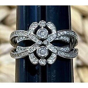 Sterling Silver Plated Cocktail Art Deco Style Ring With Cubic Zirconias Sz 10